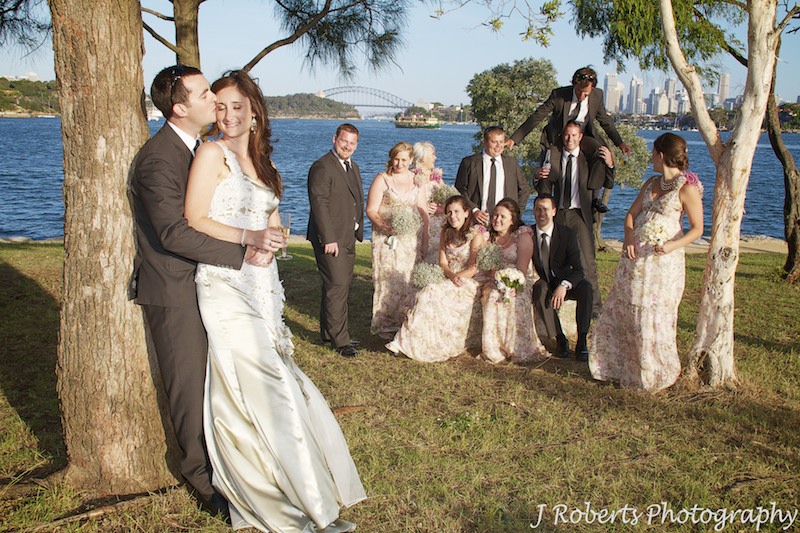 Couple with bridal party at Clarks Point Woolwich - wedding photography sydney